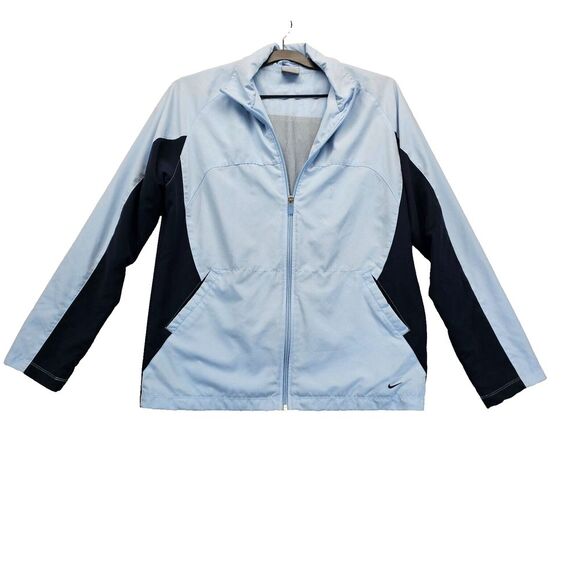 Vintage Nike Windbreaker Jacket Full‎ Zip Pockets Blue Black Womens M 8-10 EUC - Picture 1 of 11